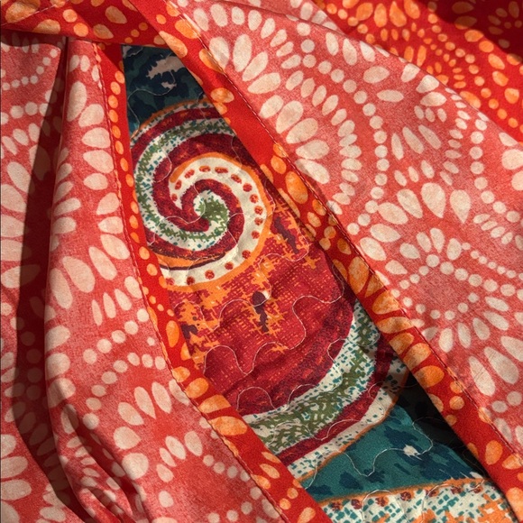 Reversible quilted pillow sham with a teal, red, and orange paisley print - Picture 9 of 9